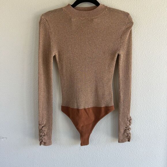 Intimately Free People Orange Metallic Bodysuit Women’s Medium Long Sleeve - Picture 1 of 9